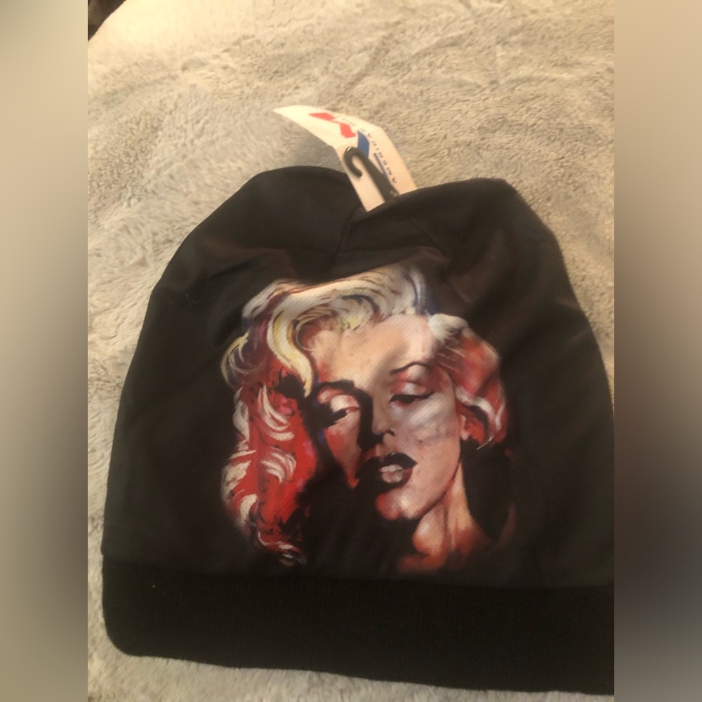 NWT Ami Black Beanie with Red, Cream & Yellow Portrait Graphic